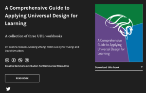 screenshot of the cover of the online book A Comprehensive Guide to Applying Universal Design for Learning: A Collection of Three UDL Workbooks